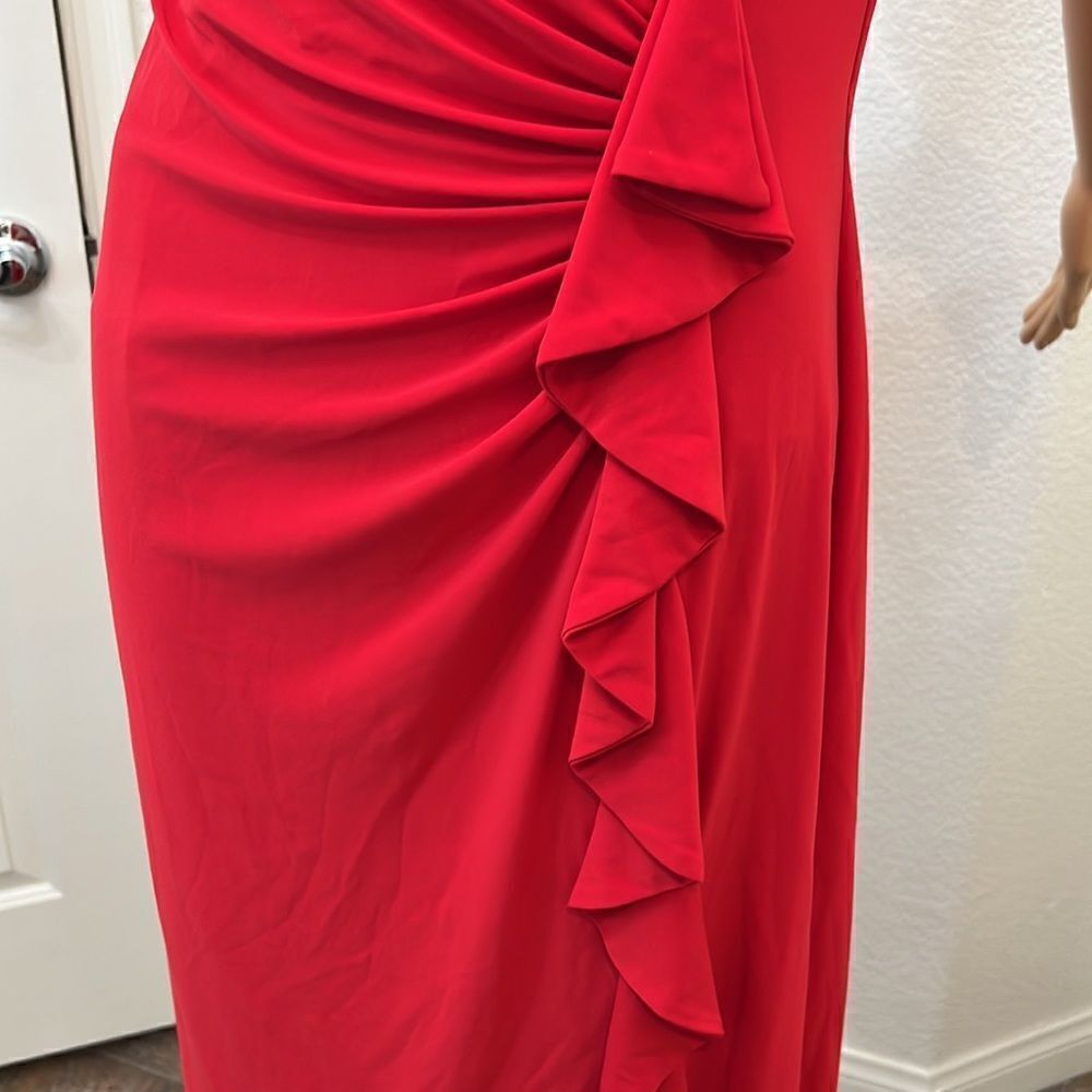 Evan Picone Dresses Size 10 V Neck Slimming Ruching Ruffle Short Sleeve Midi - Picture 5 of 10